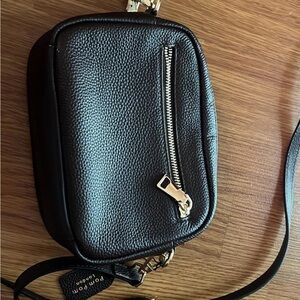 Black Pebbled Crossbody Bag with Front Zip Pocket